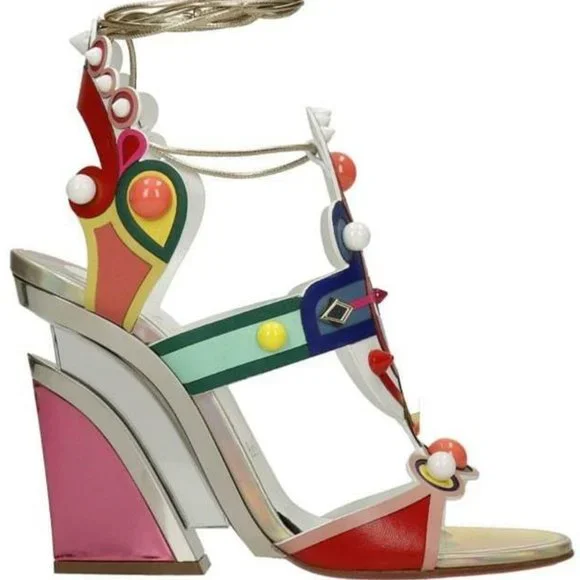 Christian Louboutin PAPAGAYA LEVITA 100 Stud PVC Wedge Heel Sandals Shoes